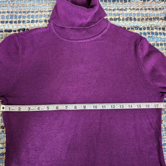 Isaac Mizrahi Women's S Scalloped Bell Sleeve Turtleneck Sweater Purple Pullover - Picture 6 of 10